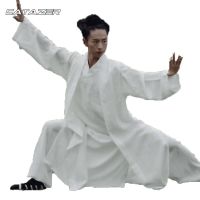 Linen 3 Pieces Shaolin Monk Wudang Taoist Tai Chi Suit Martial Arts Kung Fu Wing Chun Uniforms Robe Pants And Vest