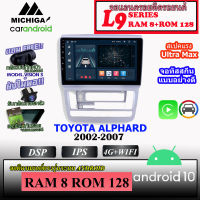 จอตรงรุ่น TOYOTA ALPHARD 2002-2007 MICHIGA L9 SERIES รองรับ APPLECARPLAY ANDROIDAUTO CPU 8CORE RAM8 ROM128 ขนาด 9นิ้ว  มาพร้อมชุดหน้ากากตรงรุ่นและชุดสายไฟตรงรุ่น