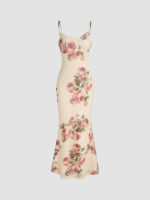 Cider Floral U-neckline Mermaid Maxi Dress