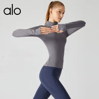 alo yoga ฤดูใบไม้ร่วงและฤดูหนาวบวกกำมะหยี่โยคะชุดออกกำลังกายสไตล์ยุโรปและอเมริกาครึ่งซิปแขนยาวออกกำลังกายวิ่งเสื้อกีฬาผู้หญิง