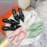 New spring/summer triangle standard letter pointed heel sandals female pink kitten heels