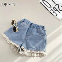 OKADY กางเกงขาสั้นเด็กผู้หญิง,Celana Pendek Denim เข้าได้กับทุกชุด