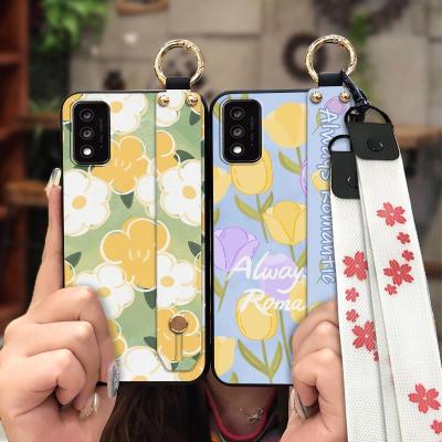 cartoon Fashion Design Phone Case For TCL 30T/T603DL Silicone Wristband painting flowers Lanyard Waterproof Back Cover