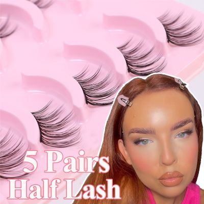 5 Pairs Half False Eyelashes Natural Fluffy Thick Manga Eey Lashes 3D Faux Mink Lashes Soft Winged Eyelash Extension Makeup Tool