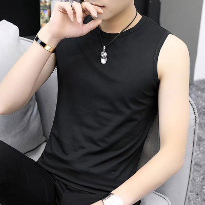 Summer Mens Vest New Round Neck Sleeveless Breathable T-shirt Solid Color Sports Fitness Bottoming Shirt