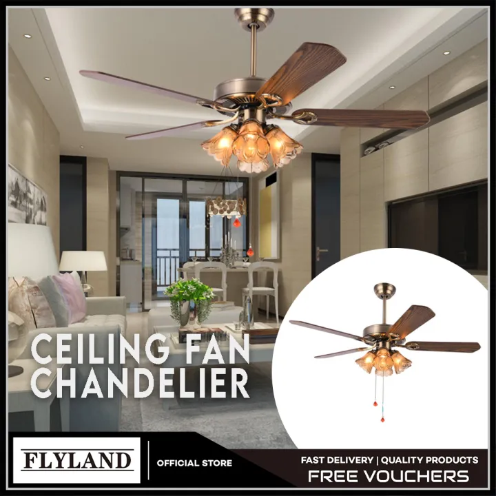 Flyland American Retro Fan Ceiling Gold, Elegant Ceiling Fans For Bedroom