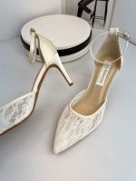 Professional foreign trade factory tail goods [Barbie] exquisite lace pointy buckle strap high-heeled sandals large size wedding shoes 【QYUE】