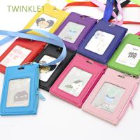 TWINKLE1 Portable ID Holders with Neck Strap PU Leather Zipper Coin Purses ID Card Holder Badge Holders Money Pouch Lanyard Wallet School Business Office Supplies Uni Credit Card Holders