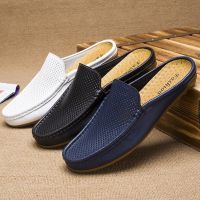 HOT”mens loafers รองเท้าหนังผู้ชายเปิดส้น รองเท้าเปิดส้น สลิปออน