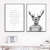 Nordic Mr. Deer Letter ตกแต่งบ้านใหม่ภาพวาดผ้าใบโปสเตอร์ Wall Art ห้องนั่งเล่นภาพสัตว์เด็ก Gift