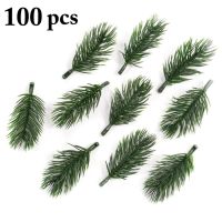 【LZ】▣☼  100 pçs ramos de pinho artificial planta falsa ramo de flores artificiais decoração de festa de natal buquê diy caixa de presente acessórios