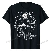 Grim Reaper Riding Cat Moon Funny Death Halloween Costume T-Shirt Fitness Tshirts For Male Plain Cotton Family Top T-Shirts