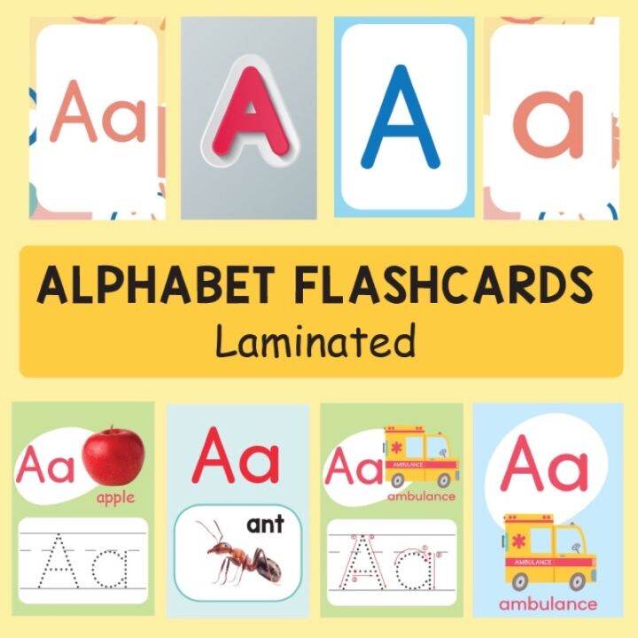 ALPHABET FLASHCARDS LAMINATED - with Real Photos, Tracing and Plain ...
