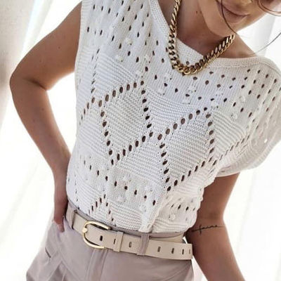 Womens Loose Cut Out Sweater Vest Crochet Tank O Neck Knit Pullover Racerback Workout Blouse New Sleeveless Lady Sweet Clothing