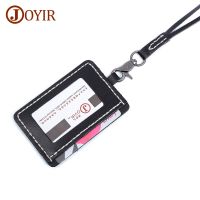 【CW】 Leather Business ID Badge Holder with Neck Lanyard Card Pass Cards Cover