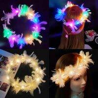 LED Light-Up Angel Headband 10 LEDs Feather Wreath Crown Headband Luminous Headdress For Women Girls Wedding Glow Party Supplies