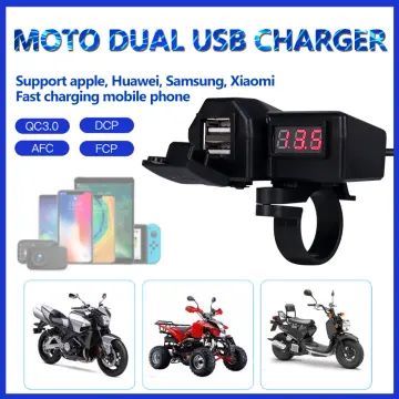 Moto USB 12V-24V Universal Waterproof USB Motorcycle Charger Socket  Splitter 5V 1A/2.1A Adapter Dual Motorbike Handlebar Charger