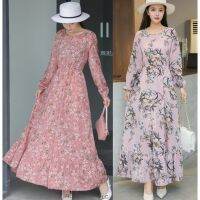 COD DSTGRTYTRUYUY 102 Retro floral high-waisted thin long-sleeved large-sleeved holiday beach dress