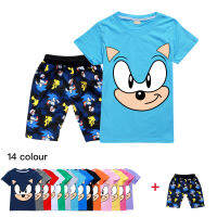 Sonic The Hedgehog เสื้อยืดกางเกงขาสั้นชุดสำหรับเด็กชายหญิงแขนสั้นฤดูร้อนการ์ตูนอะนิเมะน่ารักผ้าฝ้าย TShirt ใหม่สั้นกางเกง222