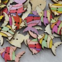 50Pcs Mixed Fish Wood Button For Garment Cartoon Painting Wooden Button To Sew Scrapbooking DIY accessories WB224 Haberdashery