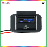 MREDL พอร์ต USB คู่ PD ชนิด C อะแดปเตอร์ซ็อกเก็ตที่ชาร์จในรถยนต์12V 24V แผงไฟ USB พร้อม swith สำหรับมอเตอร์ไซค์ทางทะเล