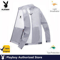 PLAYBOY เสื้อผ้ากันแดดของผู้ชาย,เสื้อผ้ากันแดดแบบบางมีซิประบายอากาศได้ดีเรียบง่ายแฟชั่นป้องกันแสงยูวีรุ่นใหม่