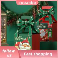 RUPANBO039392692 4ชิ้นกล่องใส่คุกกี้กระดาษช็อกโกแลตกล่องลูกอมคริสมาสต์หลากสีกล่องใส่ของขวัญคริสต์มาสลูกกวาดโบว์ตกแต่งคริสต์มาส