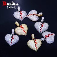Bubble Letter Broken Heart Necklace &amp; Pendant Charms Chain for Men Real Gold Plated Hip Hop Jewelry Fashion Chain Necklaces