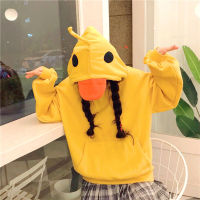 Deeptown Kawaii Duck Hoodies Women Long Sleeve Cute Tops Emo Clothes Korean Fashion Winter Yellow Casual Pullover Soft Girl