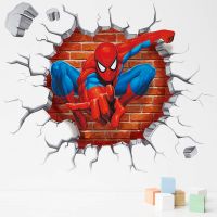 ☾▥☍ 3D Spiderman Wall Stickers For Kids Room Decoration Home Bedroom PVC Decor Cartoon Movie Mural Wall Art Decals