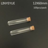 (100pieces/pack) 12x60mm Plastic test tube with Cork Cap Round Bottom Mini tea plastic tube Vial School Laboratory Supply