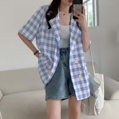 Xiaozhainv 🎉Han Feng Fashion Plaid Short sleeve coat