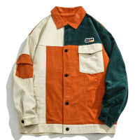 2022 Splicing Color Contrast Cargo Jacket Vintage Corduroy Jacket Coat Men Hip Hop Streetwear Casual Patchwork Outwear Spring