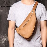 Genuine leather mens chest bag