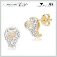 Gemondo : ต่างหูเงินแท้ 925 Sterling Silver ประดับไหมทอง (Golden Rutile) ทรงเพชรล้อม ดีไซน์ต่างหูสตัดทรงโค้ง