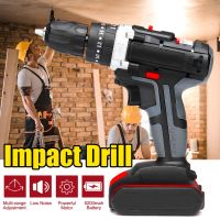 Electric Screwdriver Cordless Impact Dril Rechargeable Power Tools Handheld Drill Charging Drill+Lithium-Ion Battery 3 in 1 black