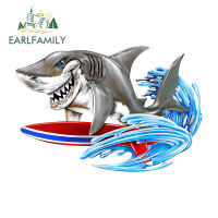 EARLFAMILY 13ซม. X 8.8ซม. Shark Surfing รถสติกเกอร์ตกปลากลางแจ้งเรือ Kayak กล่องเครื่องมือ Decal Ocean Killer สติกเกอร์กันน้ำ