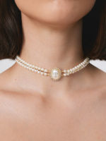 Cider Faux Pearl &amp; Rhinestone Decor Layered Choker Necklace