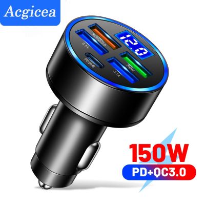 150W Car Charger USB Type C PD Fast Charging Quick Charge 3.0 For Iphone 14 Samsung Xiaomi Huawei LED Display Car Phone Adapter