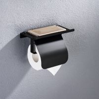 Concise Stainless Steel Roll Paper Holder Wall Mount Toilet Paper Holder with Phone Shelf Bathroom Fixture Bathroom Accessories Toilet Roll Holders