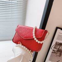 [COD] pearl chain bag female summer temperament 2022 new trendy fashion rhombus Messenger shoulder square