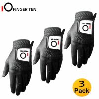 Mens Golf Glove Rain Grip 3 Pcs Black White Left Hand Fit Right Handed Golfer All Weather Durable Grip