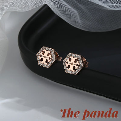The Panda 925 Sterling Silver Rose Gold Inlaid Shiny Zirconia Double T Stud Earring women fashion DIY jewelry valentines day gift for girlfriend815TH