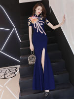 ชุดราตรีสไตล์จีน 2023 สไตล์ใหม่สาวจัดเลี้ยงปลาหางยาวอารมณ์ Cheongsam Slim Fit Dress สำหรับผู้หญิง