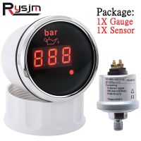 ☃♗ Universal 52mm Digital Oil Pressure Gauge 0-10bar Press Sensor M10 Oil Pressure Meter For Car Boat Truck Red LED With Alarm