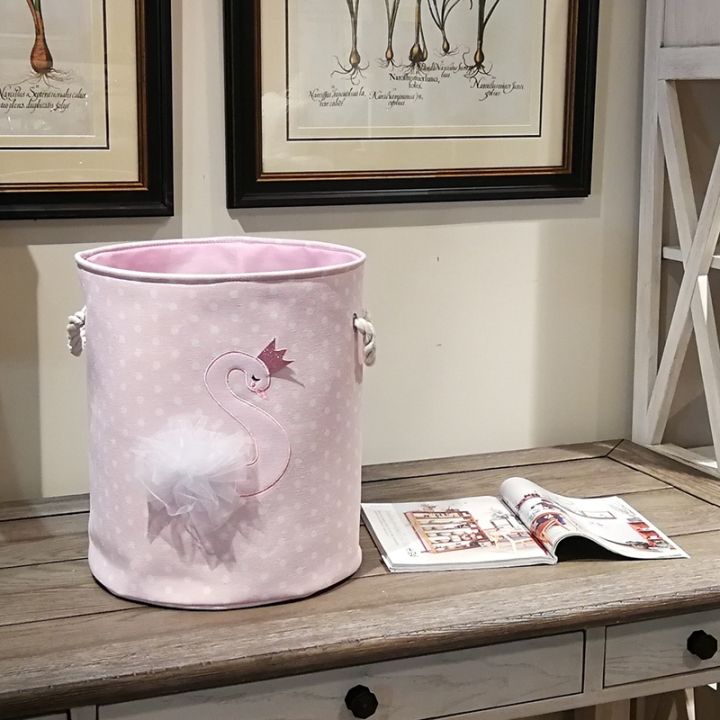 dirty-laundry-basket-pink-swan-organizer-basket-drawstring-storage-baskets-for-toys-books-d35xh40cm