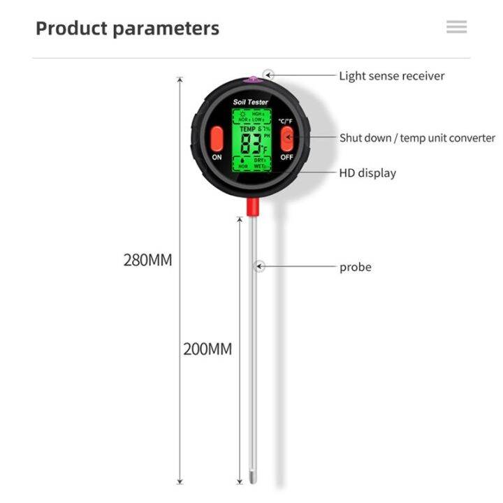 ความชื้นใน-alat-pengukur-ph-tanah-แสงอุณหภูมิดินที่เป็นกรดเซ็นเซอร์ความชื้น5-in-1สำหรับเครื่องมือทำสวนพืชดอกไม้