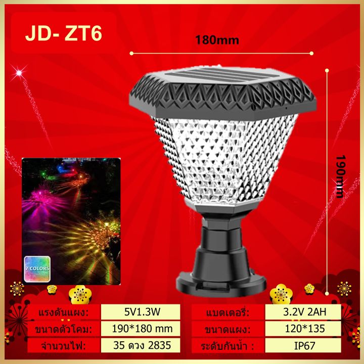 jd-ไฟทางโซล่าเซลล์-โคมไฟหัวเสา-3สีในโคมเดียว-30cm-โซล่าเซล-ไฟ-led-โซล่าเซลล์-รับประกัน-3-ปี-กันน้ำip67-โคมไฟ-โซล่าเซลล์