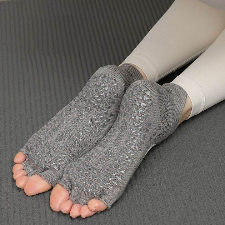 new-backless-breathable-pilates-socks-women-silicone-non-slip-yoga-socks-five-toes-professional-cotton-ballet-dance-sports-socks