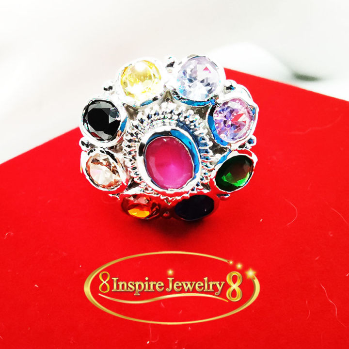 inspire-jewelry-แหวนฝังพลอยตามแบบเท่านั้น-มีให้เลือกคือ-แหวนฝังพลอยนพเก้าหลากสี-แหวนพลอยโกเมนสีส้ม-แหวนพลอยทับทิมชาตั้มสีแดง